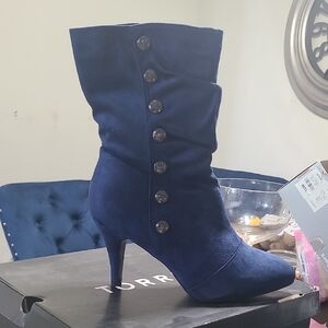 Torrid Women's Navy Heeled Boots with Button Detail